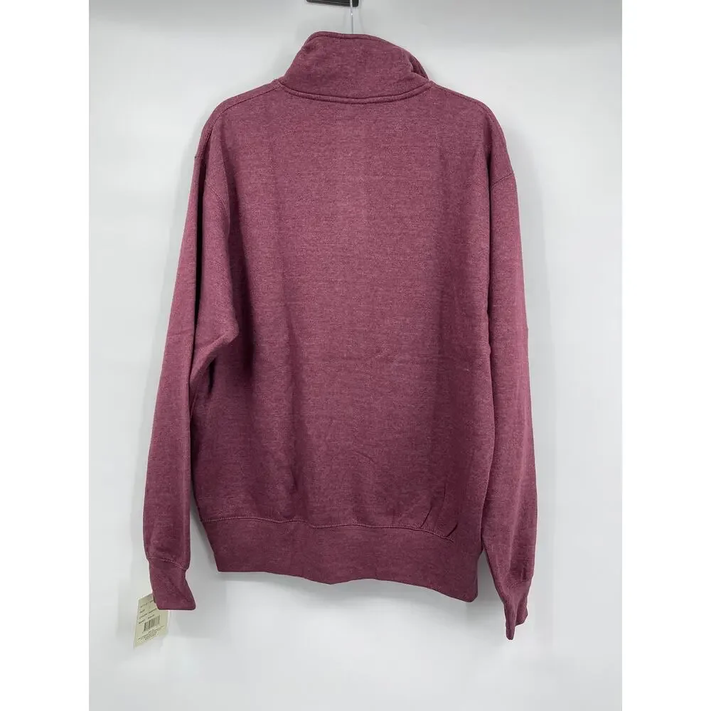 Exist Mens Heather Burgundy Purple Long Sleeve 1/4 Zip Pullover Sweatshirt NEW L